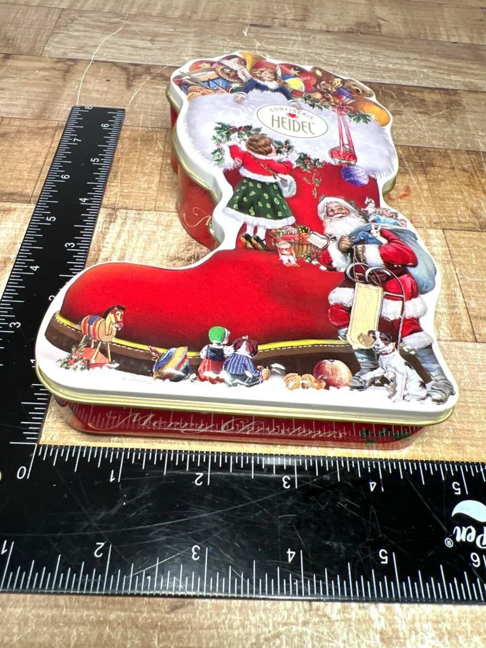 Heidel Christmas Boot-Shaped Tin With Santa Claus Design Red & Gold